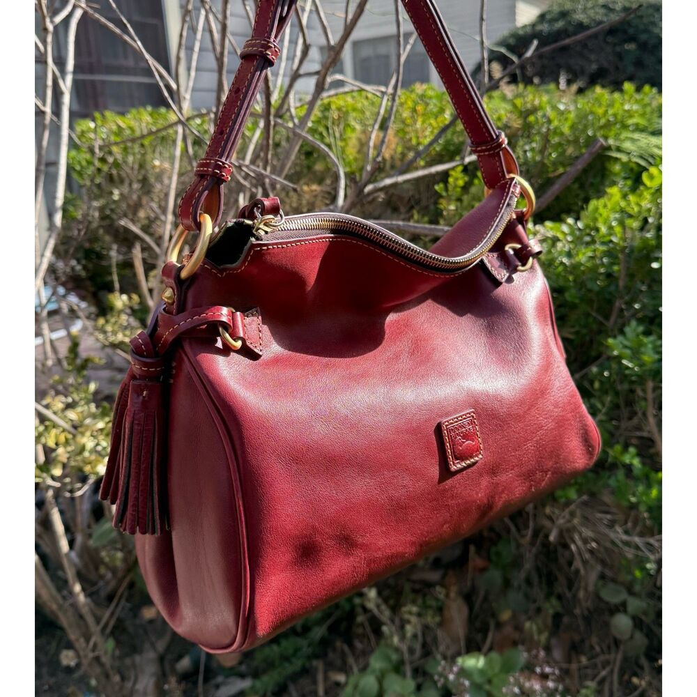 Dooney & Bourke Florentine Leather Zip Hobo Bordeaux  Medium Shoulder Bag - Picture 13 of 14